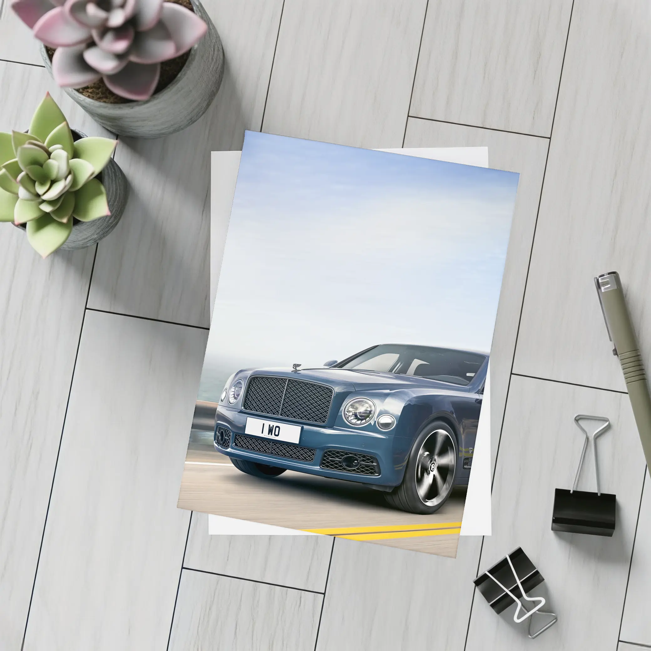 Bentley Mulsanne Blue Driving Coastal Road – Postcards
