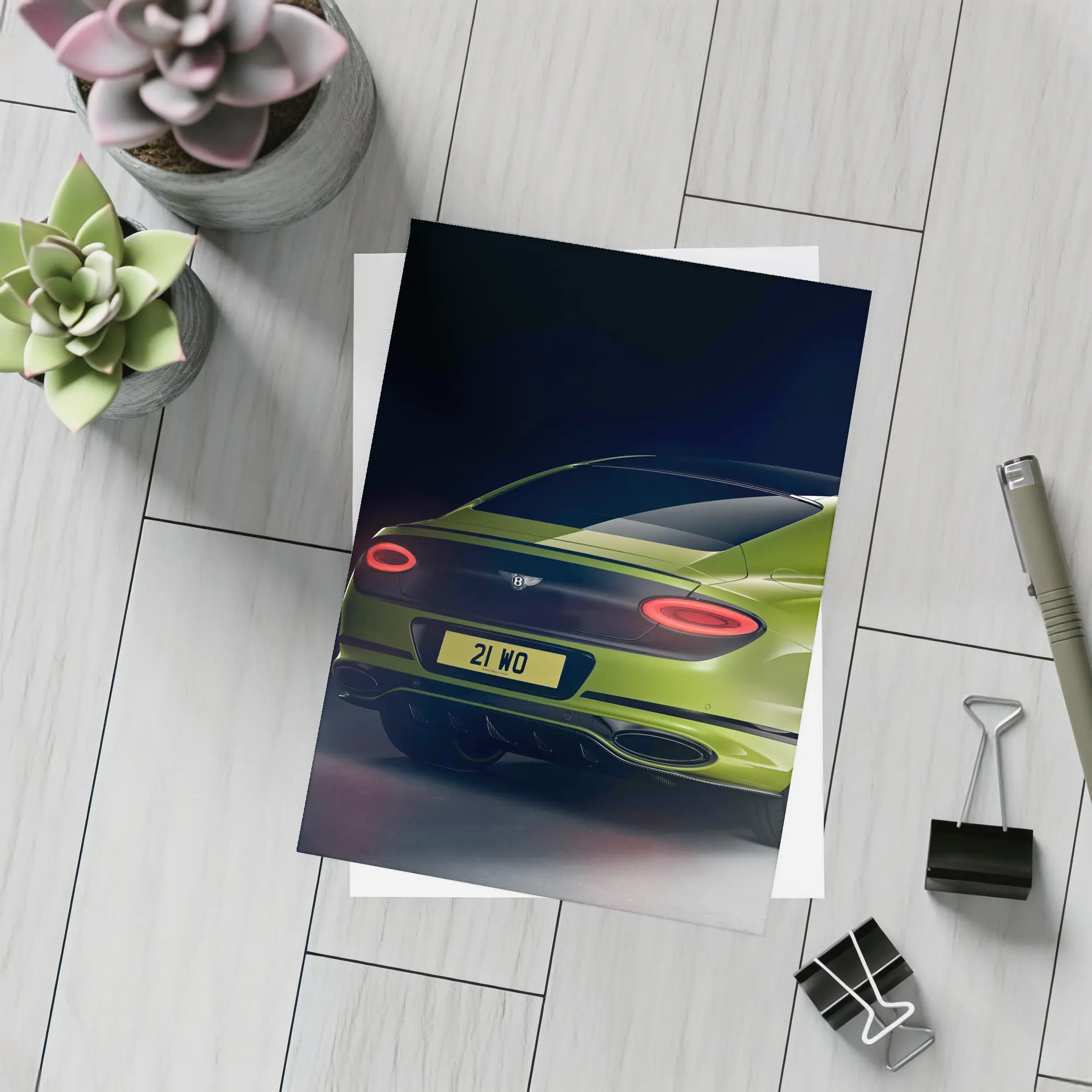 Bentley Continental GT Lime Green Dark Background – Postcards