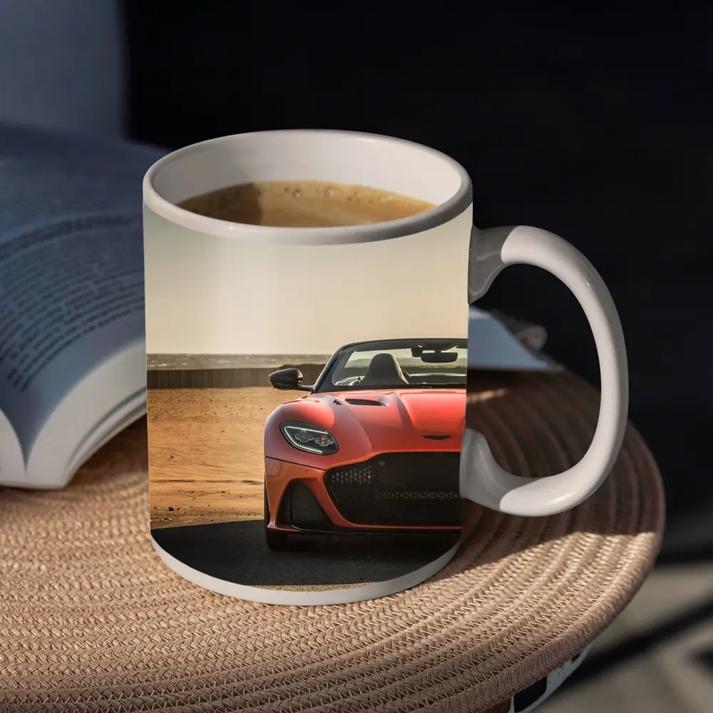 Aston Martin DBS Superleggera Orange Beach Front – Mugs