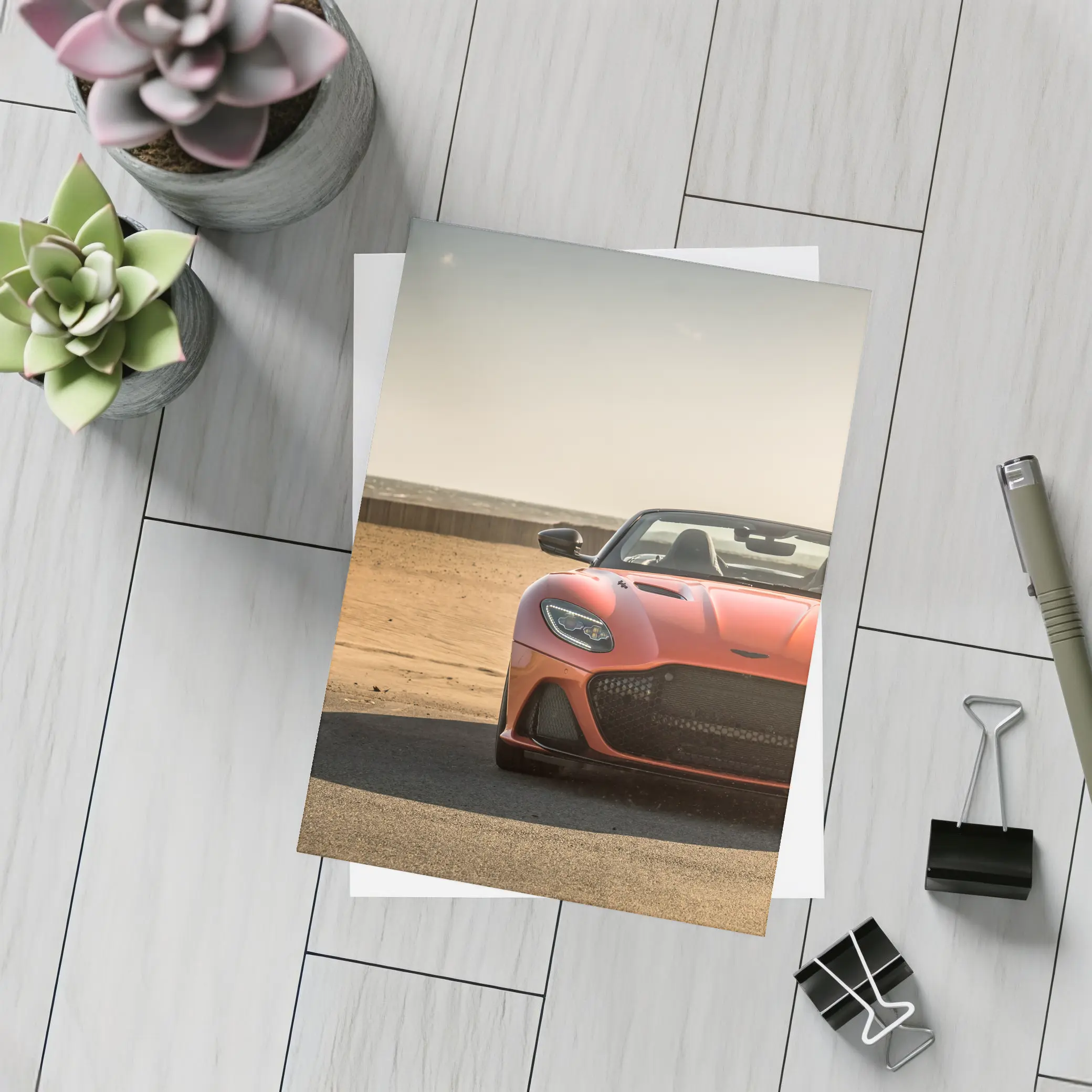 Aston Martin DBS Superleggera Orange Beach Front – Postcards