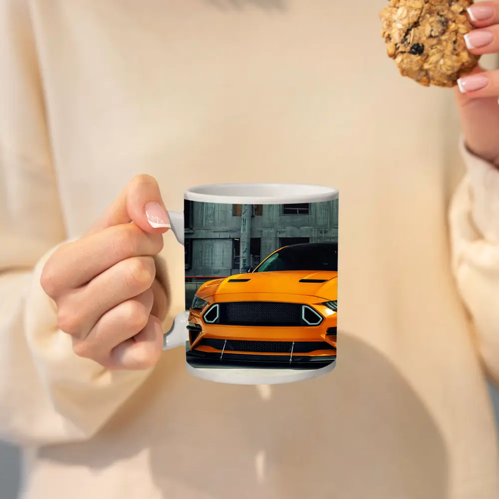 Ford Mustang Orange Front Urban Street – Mugs