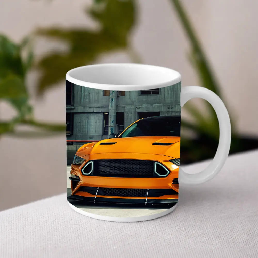 Ford Mustang Orange Front Urban Street – Mugs