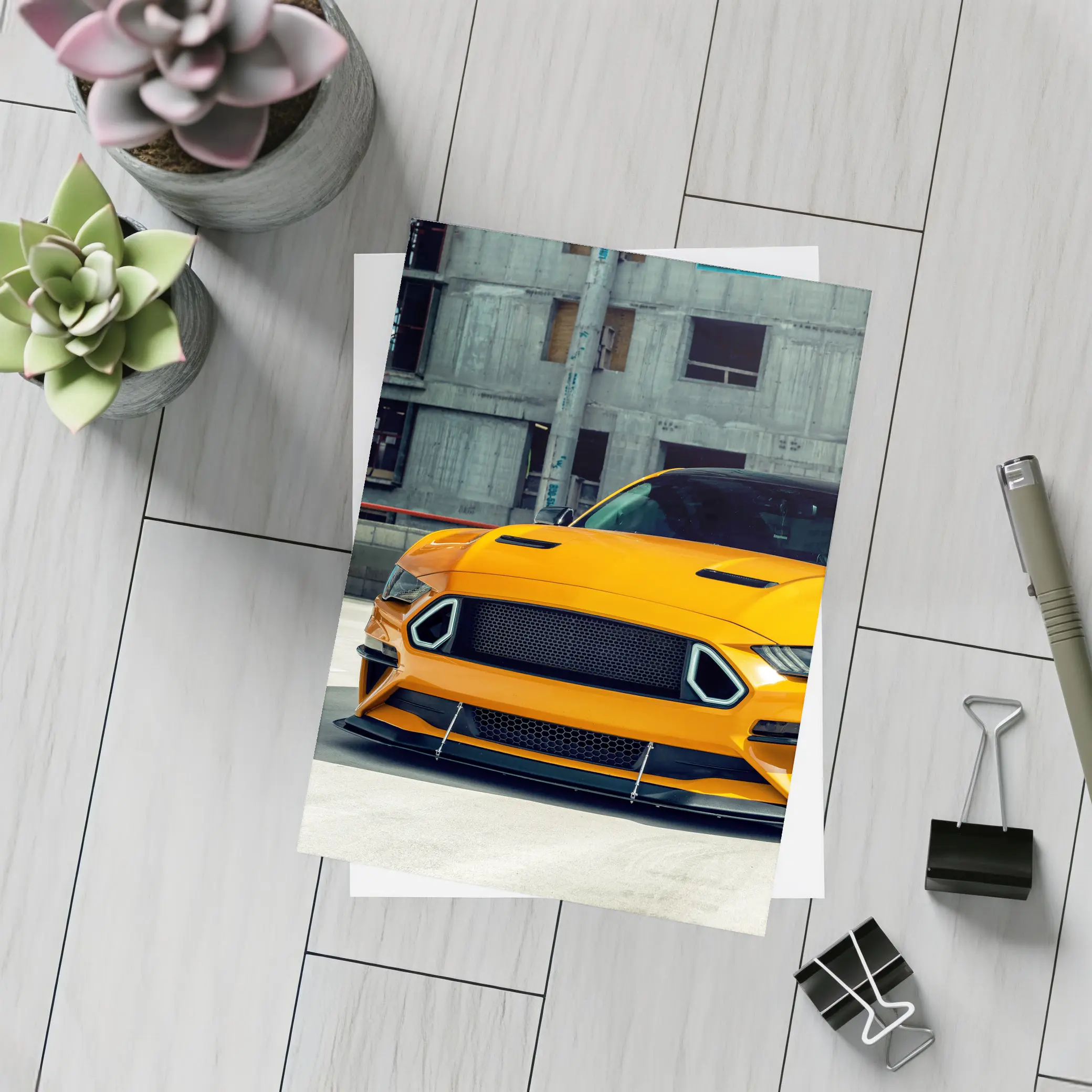 Ford Mustang Orange Front Urban Street – Postcards