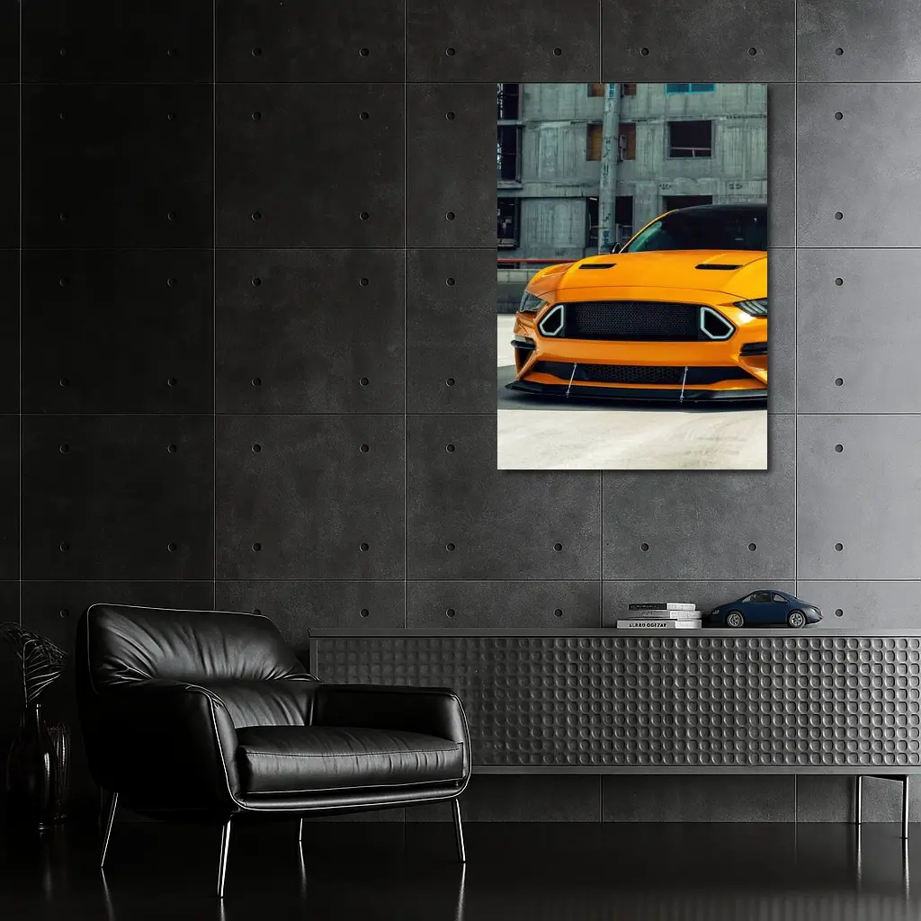 Ford Mustang Orange Front Urban Street – Wall Art