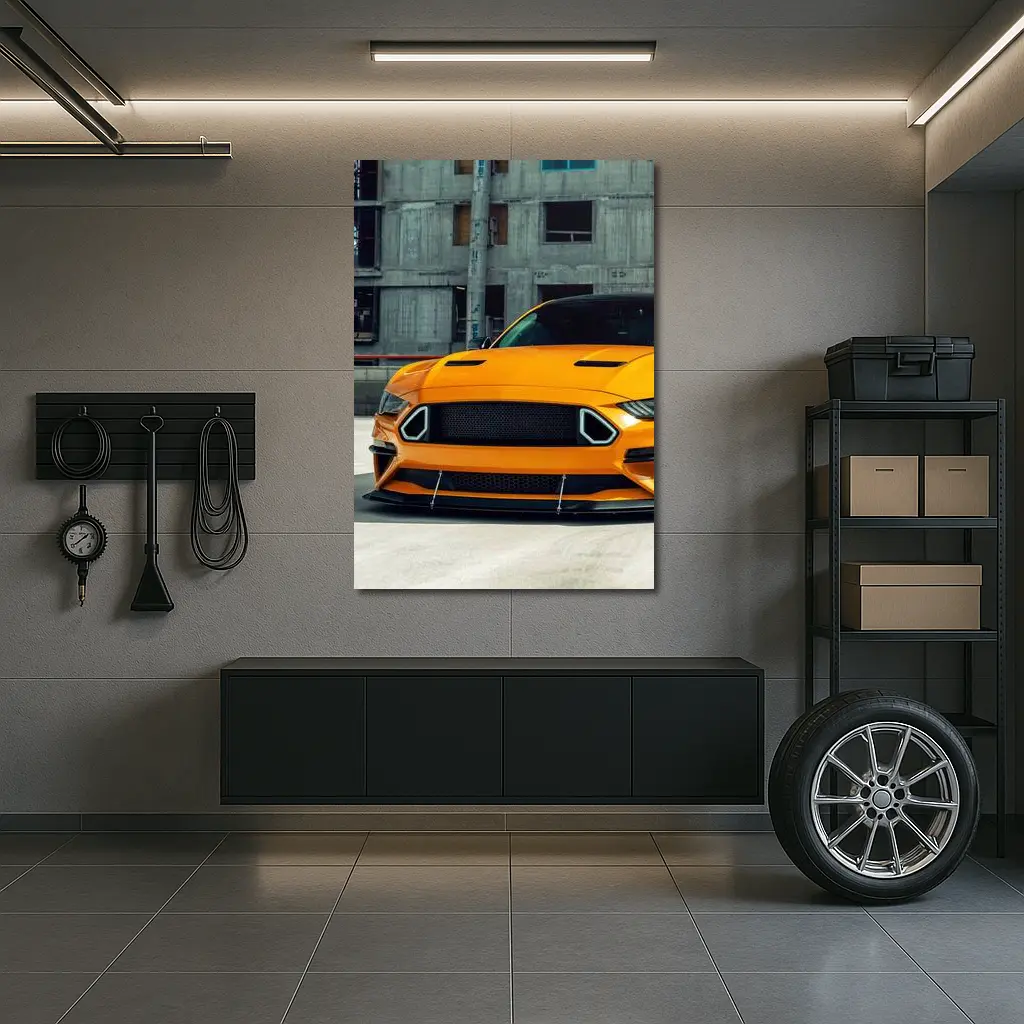 Ford Mustang Orange Front Urban Street – Wall Art