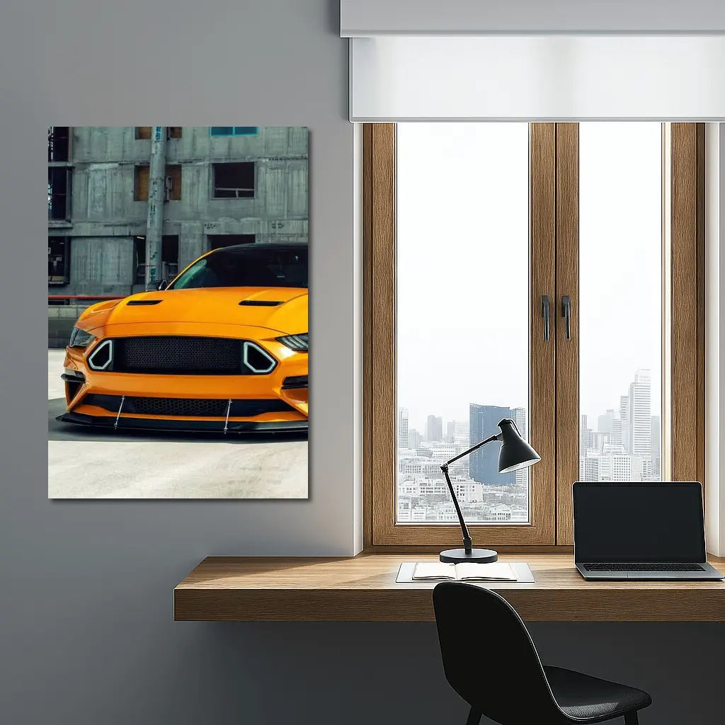 Ford Mustang Orange Front Urban Street – Wall Art