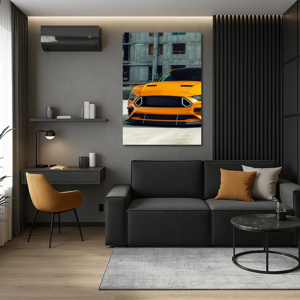 Ford Mustang Orange Front Urban Street – Wall Art