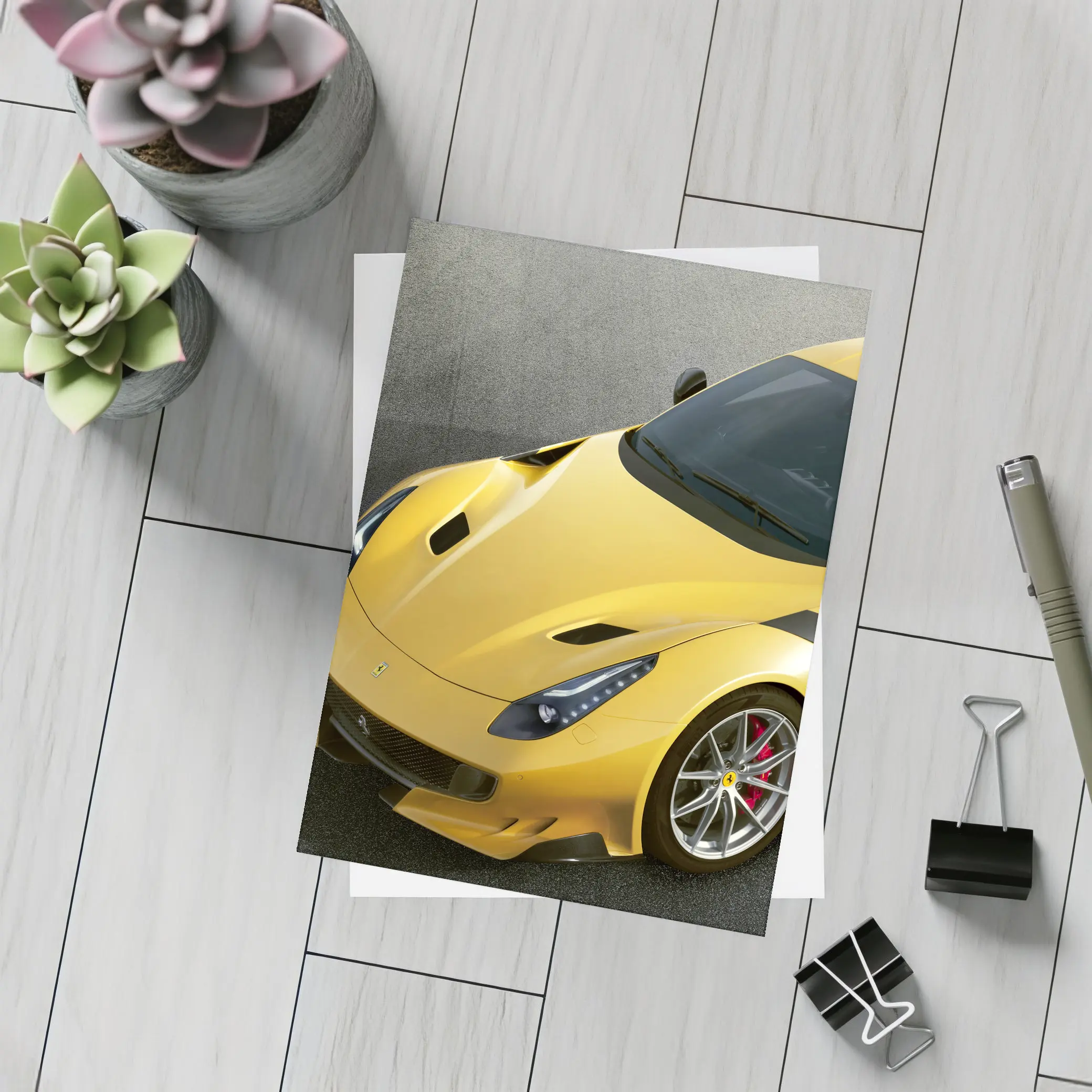 Yellow Ferrari F12tdf On Gray Track – Postcards