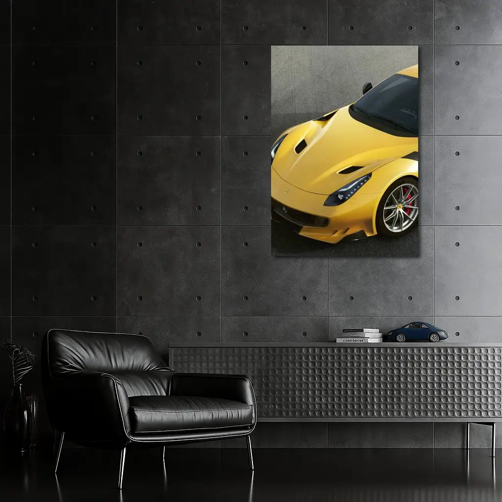 Yellow Ferrari F12tdf On Gray Track – Wall Art