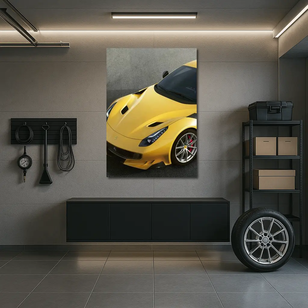 Yellow Ferrari F12tdf On Gray Track – Wall Art