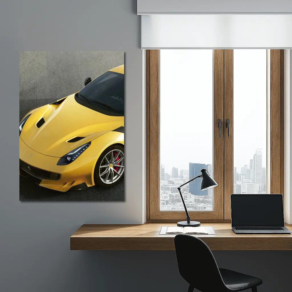 Yellow Ferrari F12tdf On Gray Track – Wall Art