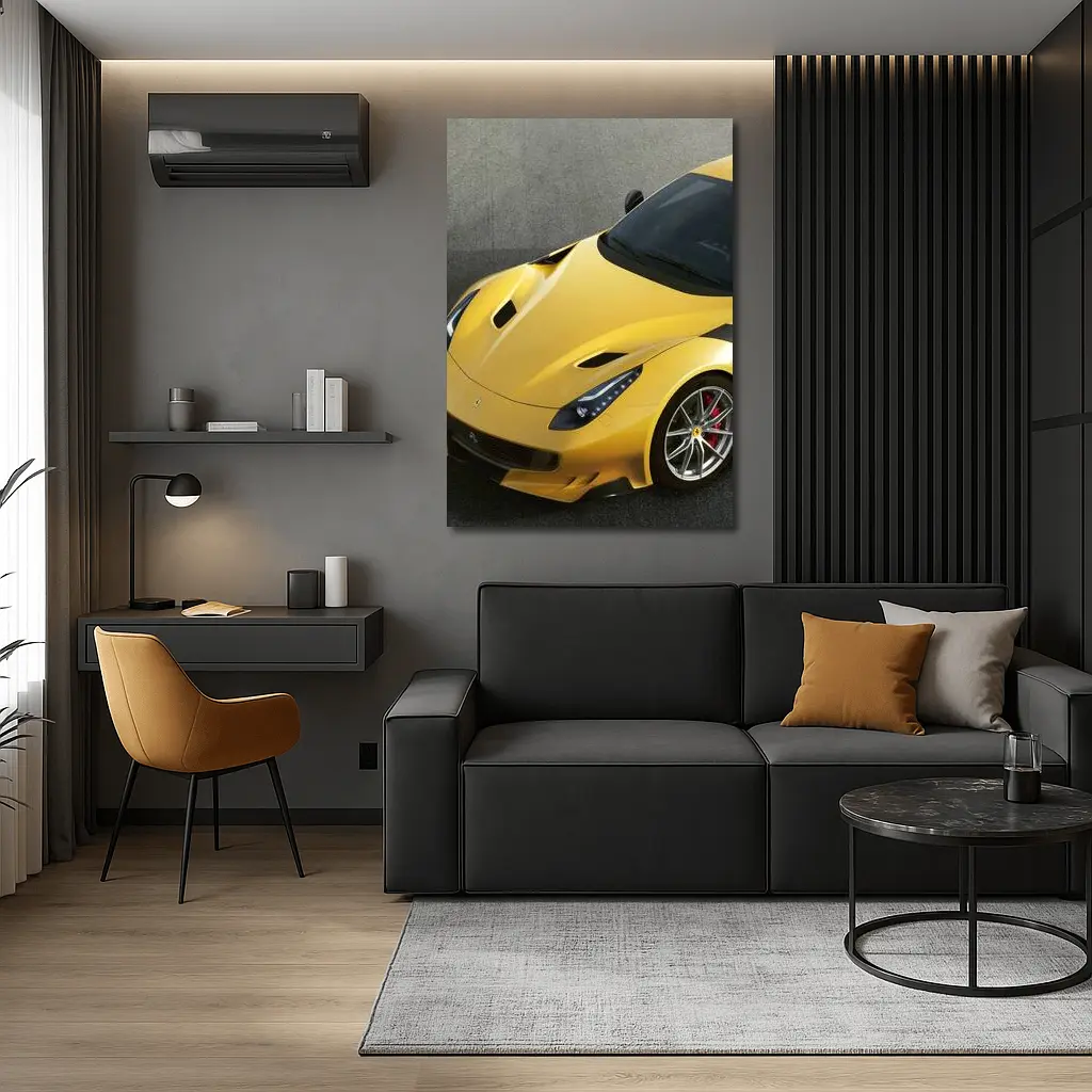Yellow Ferrari F12tdf On Gray Track – Wall Art