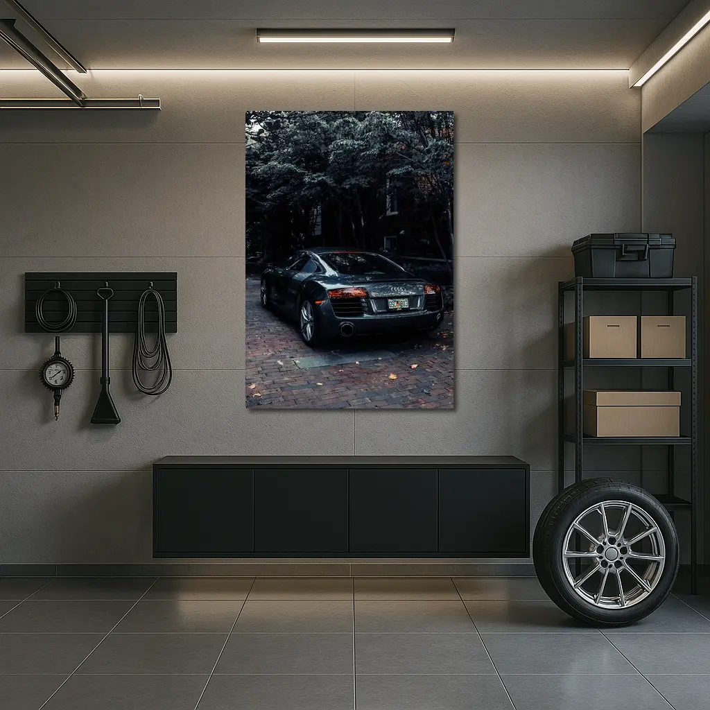 Audi R8 Parked on Brick Street Trees – Wall Art