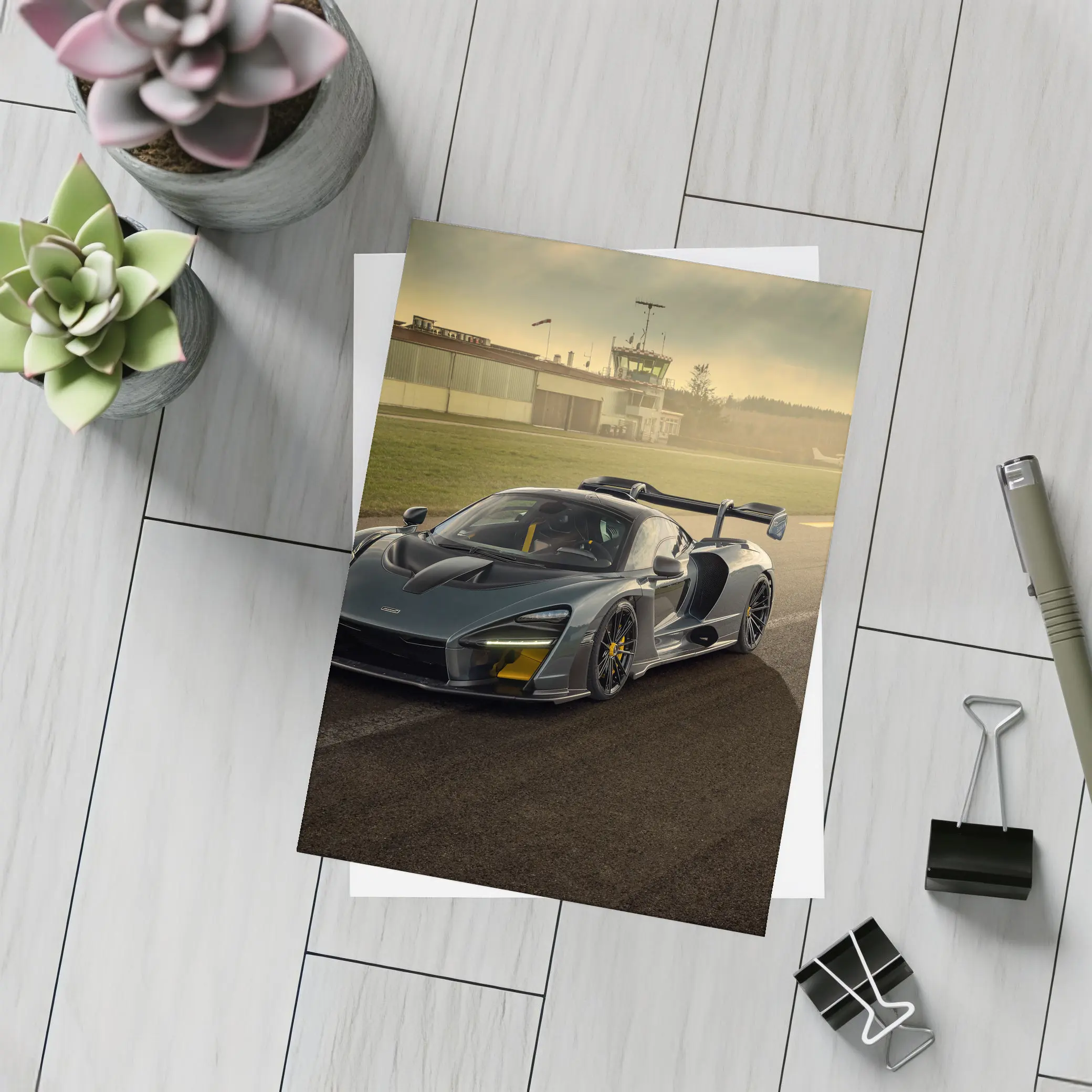 McLaren Senna Gray Supercar On Race Track – Postcards