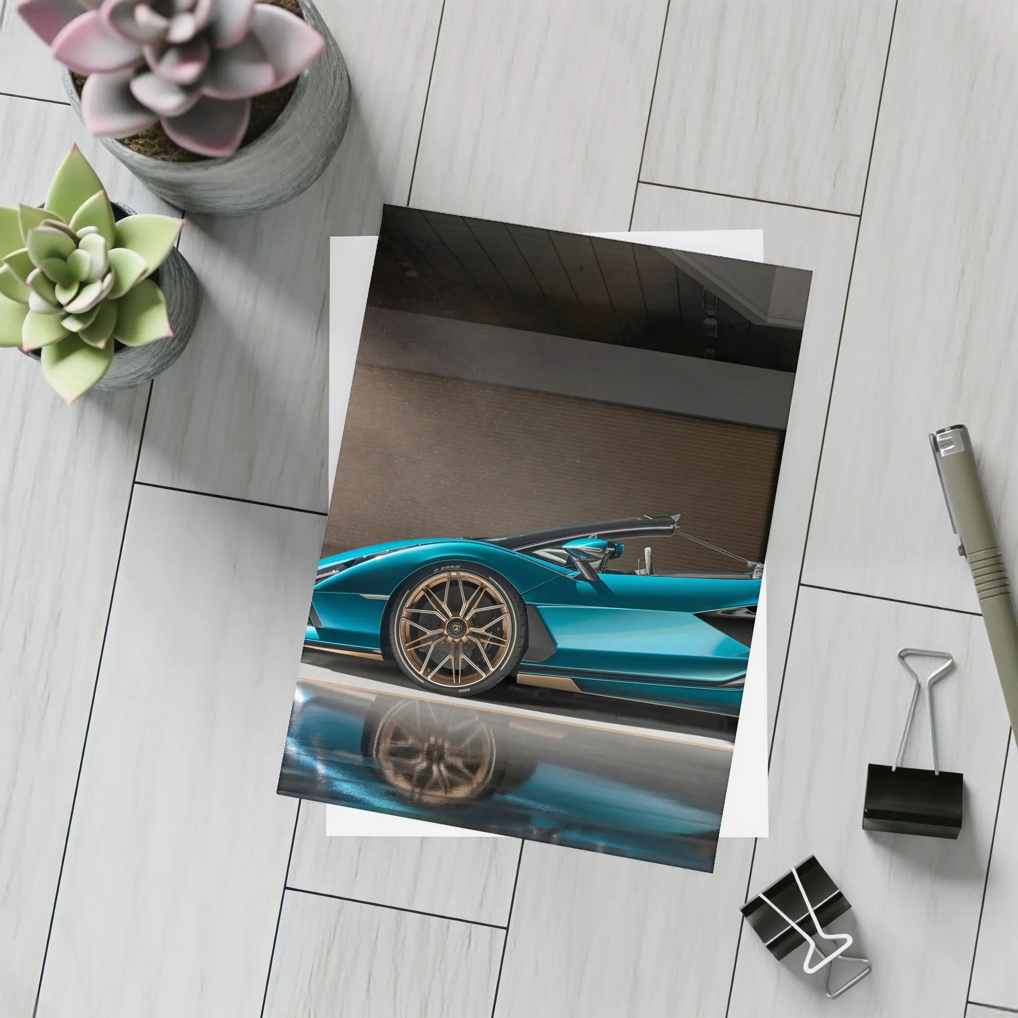 Lamborghini Sian Roadster Blue Garage Shot – Postcards