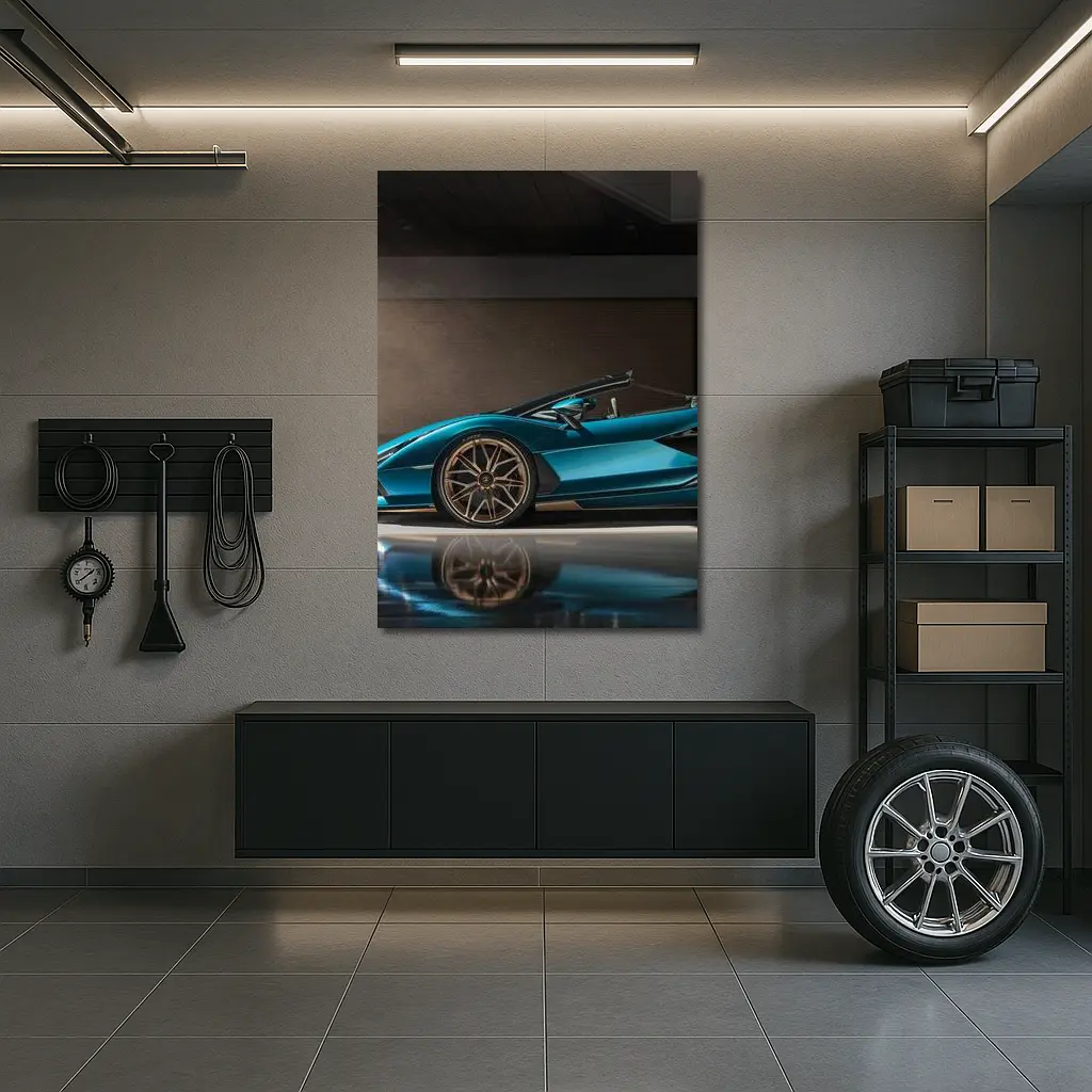 Lamborghini Sian Roadster Blue Garage Shot – Wall Art