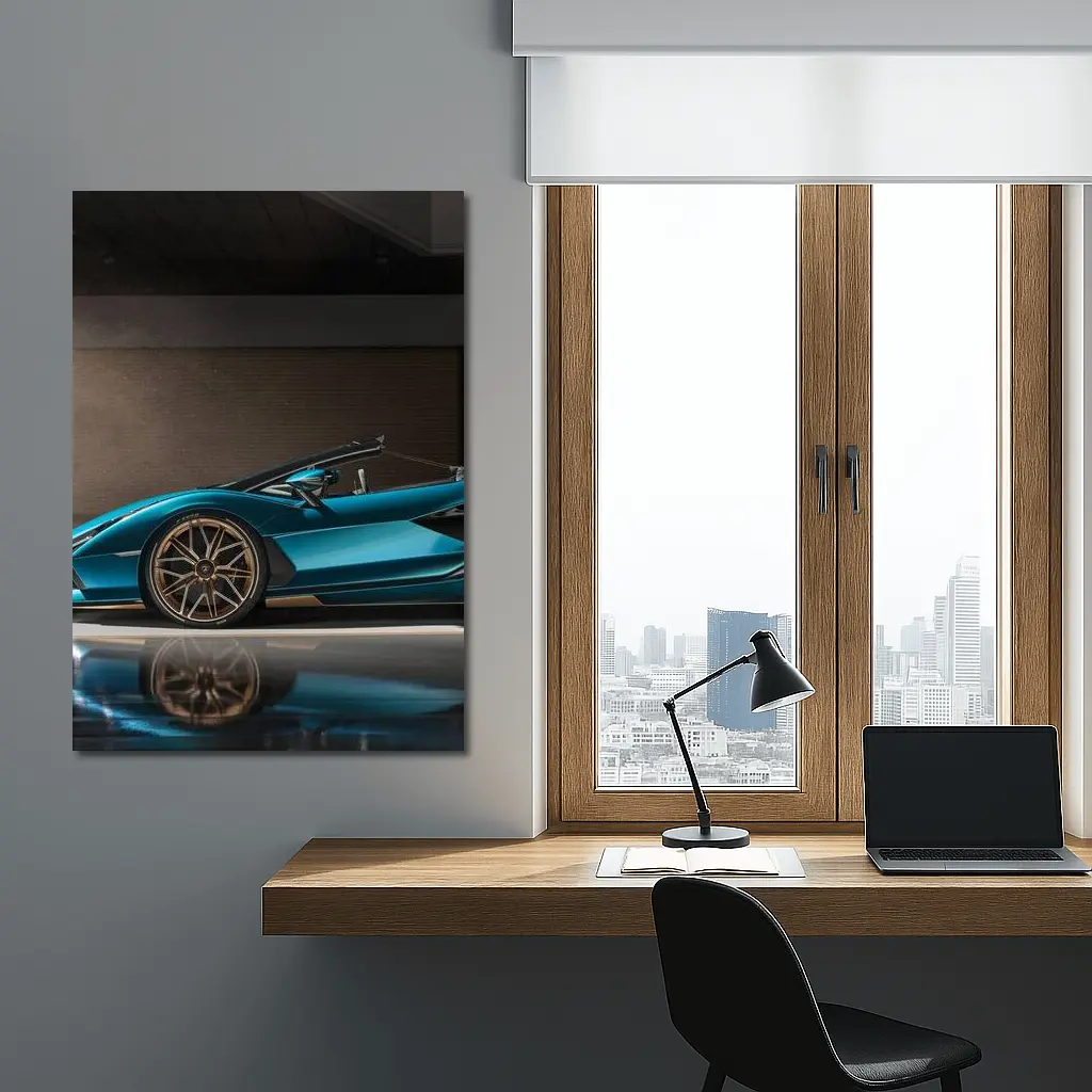 Lamborghini Sian Roadster Blue Garage Shot – Wall Art