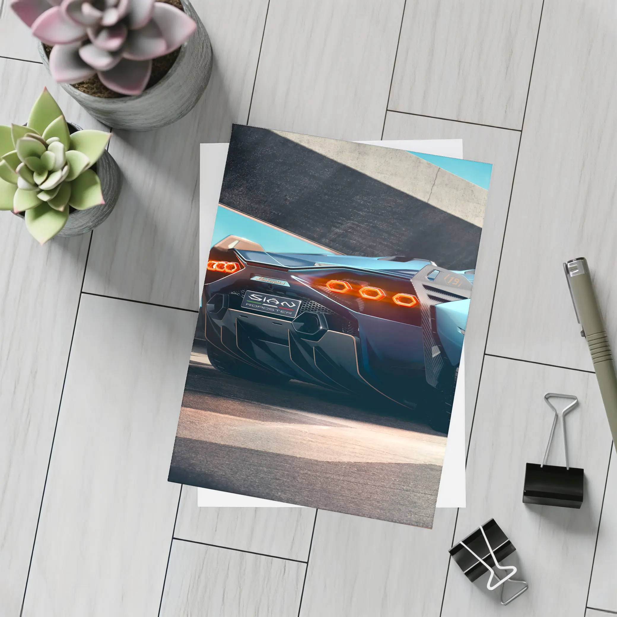 Lamborghini Sian Roadster Rear View Blue – Postcards