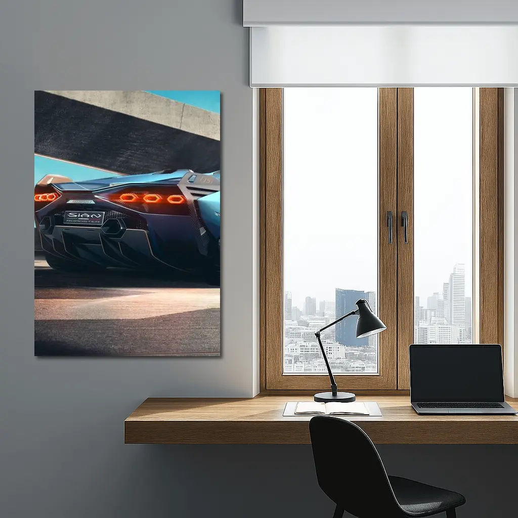 Lamborghini Sian Roadster Rear View Blue – Wall Art
