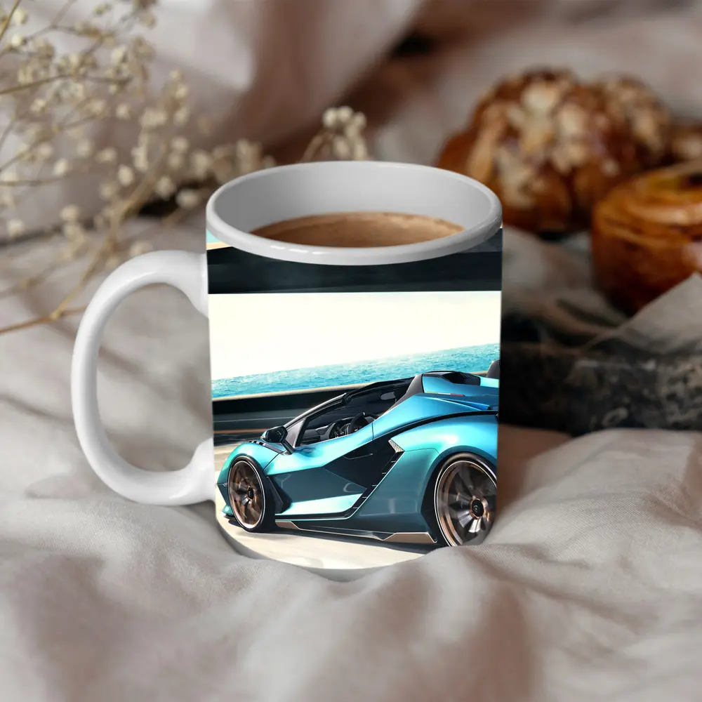 Lamborghini Sian Blue Supercar Coastal Road – Mugs