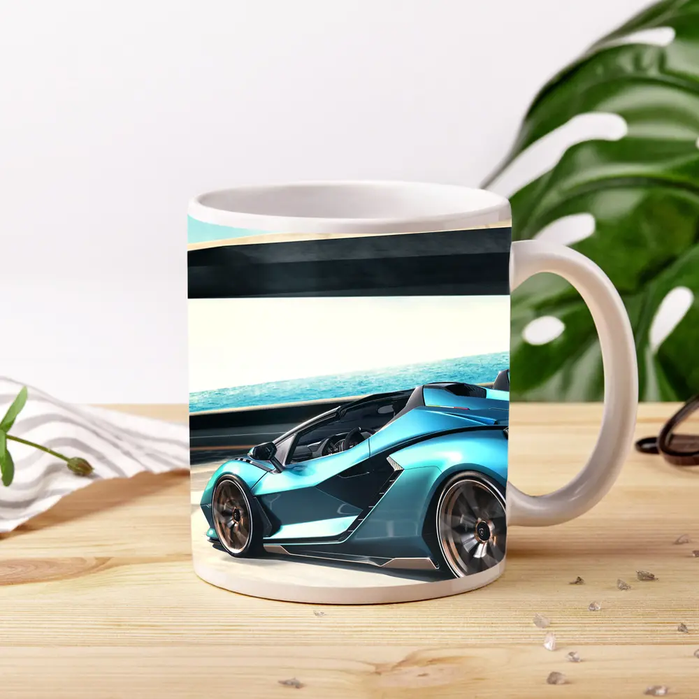 Lamborghini Sian Blue Supercar Coastal Road – Mugs