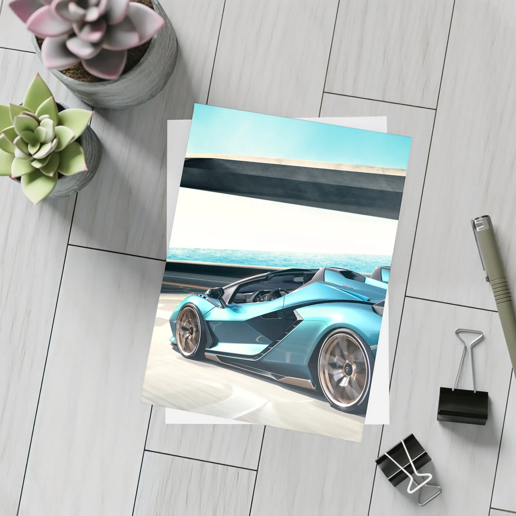 Lamborghini Sian Blue Supercar Coastal Road – Postcards