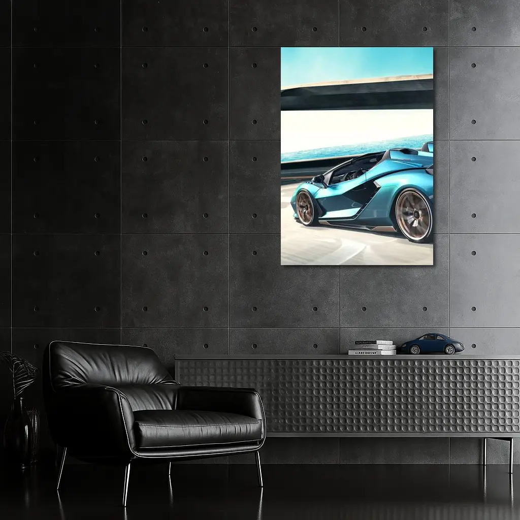 Lamborghini Sian Blue Supercar Coastal Road – Wall Art