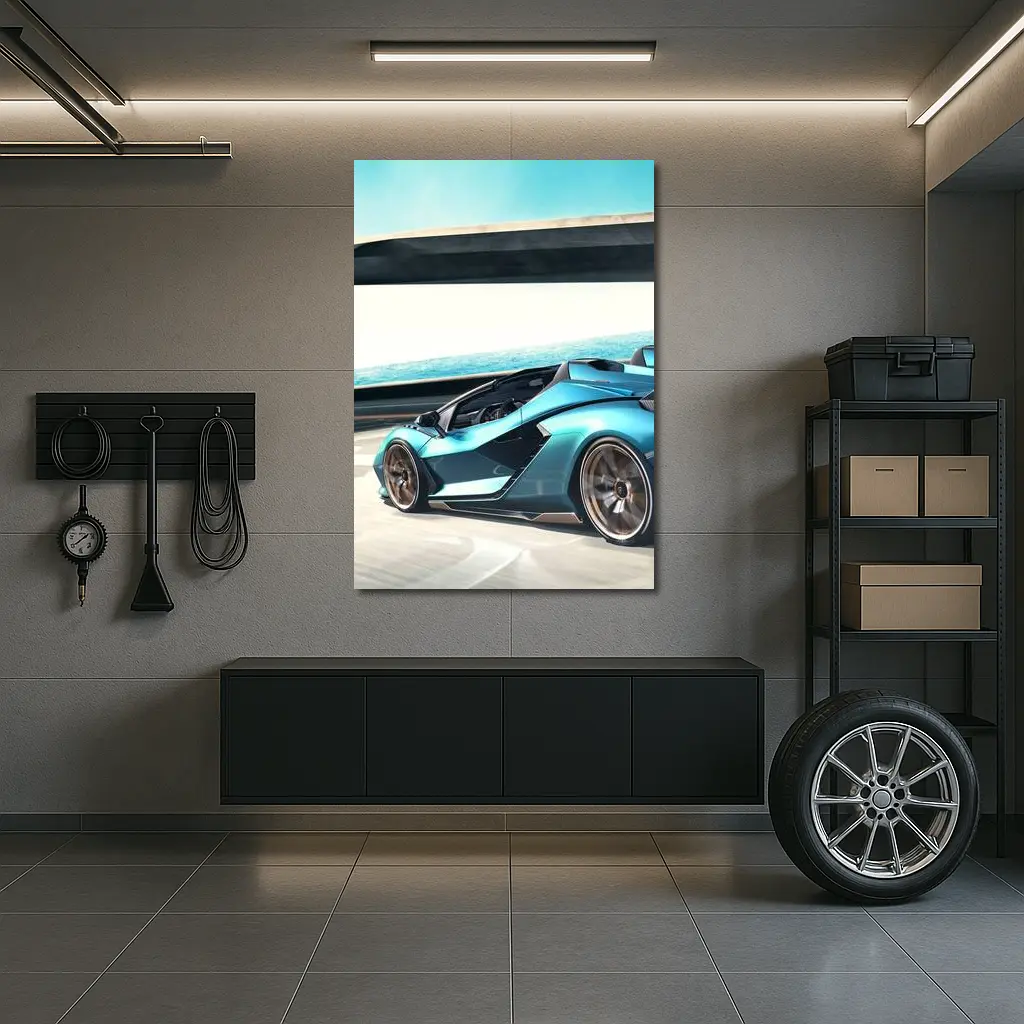 Lamborghini Sian Blue Supercar Coastal Road – Wall Art