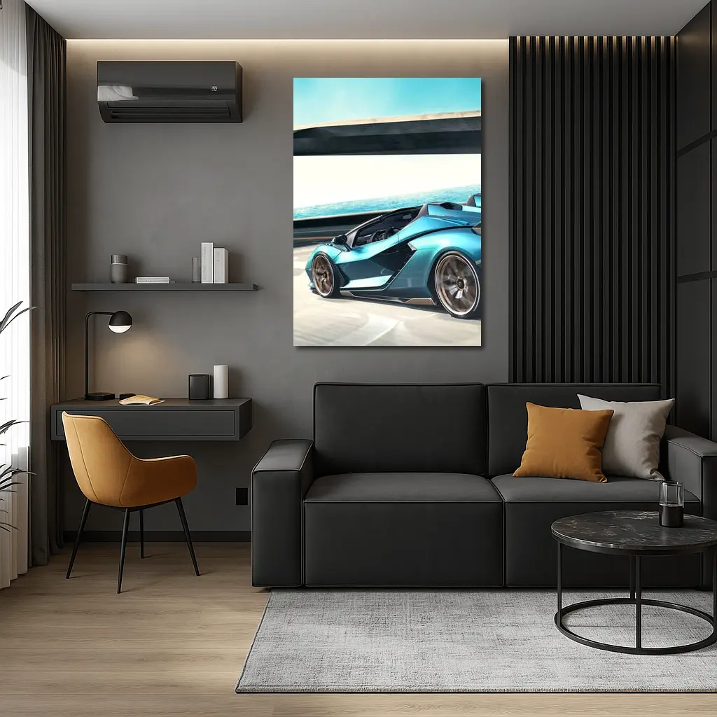 Lamborghini Sian Blue Supercar Coastal Road – Wall Art