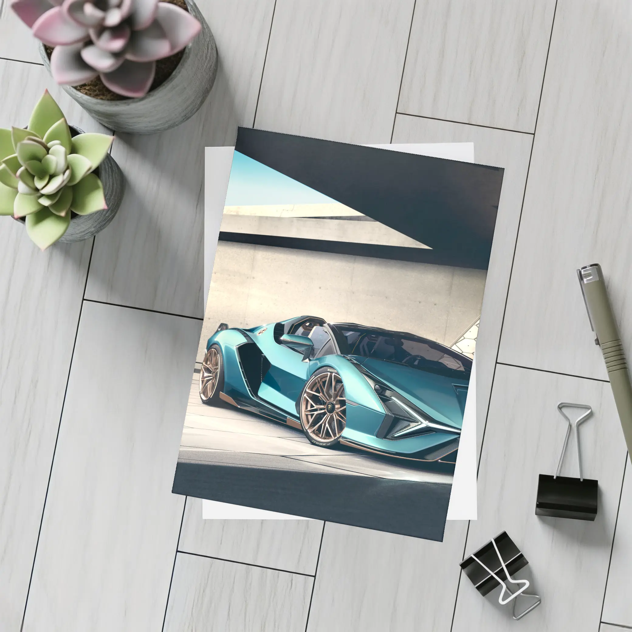 Lamborghini Sian Roadster Teal Concrete Setting – Postcards