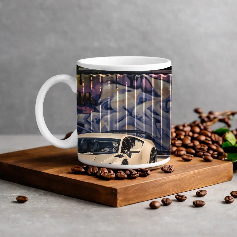 Lamborghini Huracan Beige Graffiti Wall Background – Mugs