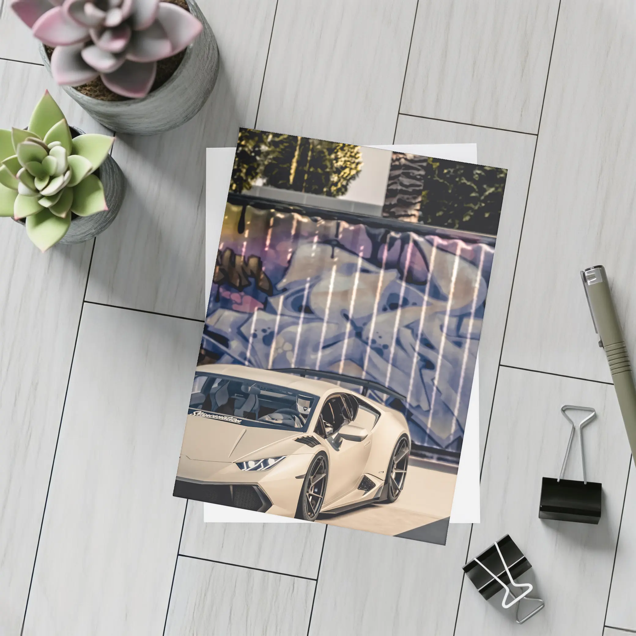 Lamborghini Huracan Beige Graffiti Wall Background – Postcards