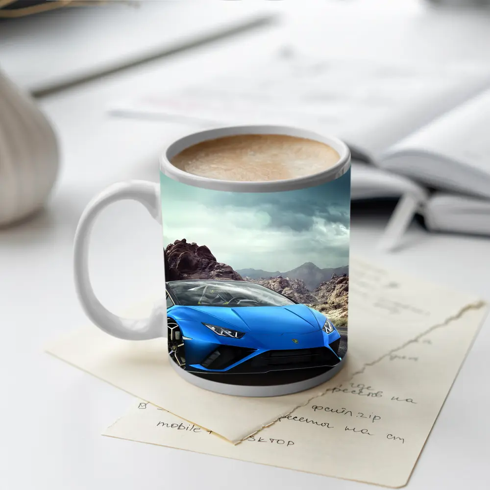 Lamborghini Huracan Blue Desert Mountain Road – Mugs