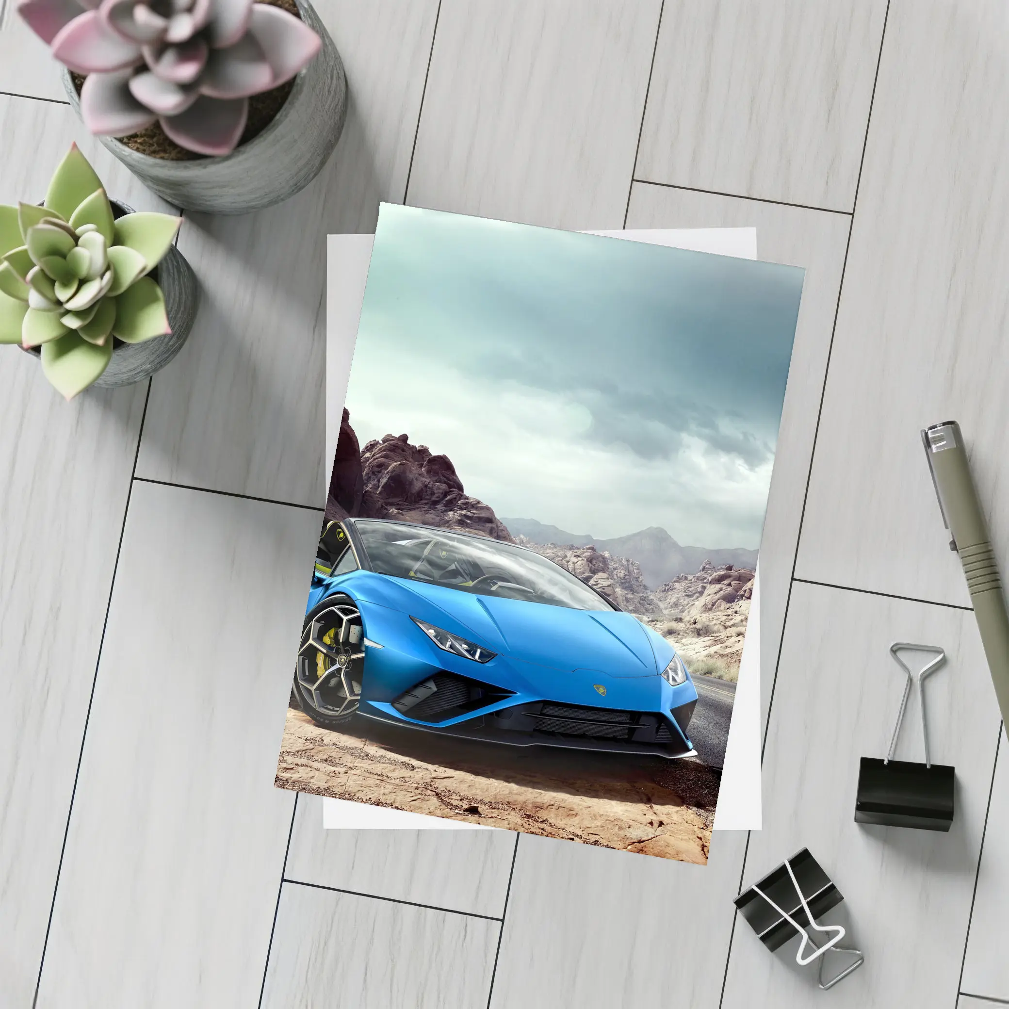 Lamborghini Huracan Blue Desert Mountain Road – Postcards