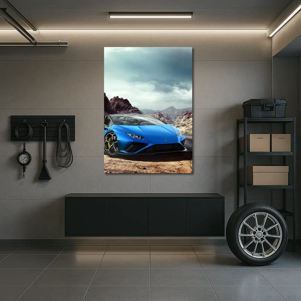 Lamborghini Huracan Blue Desert Mountain Road – Wall Art