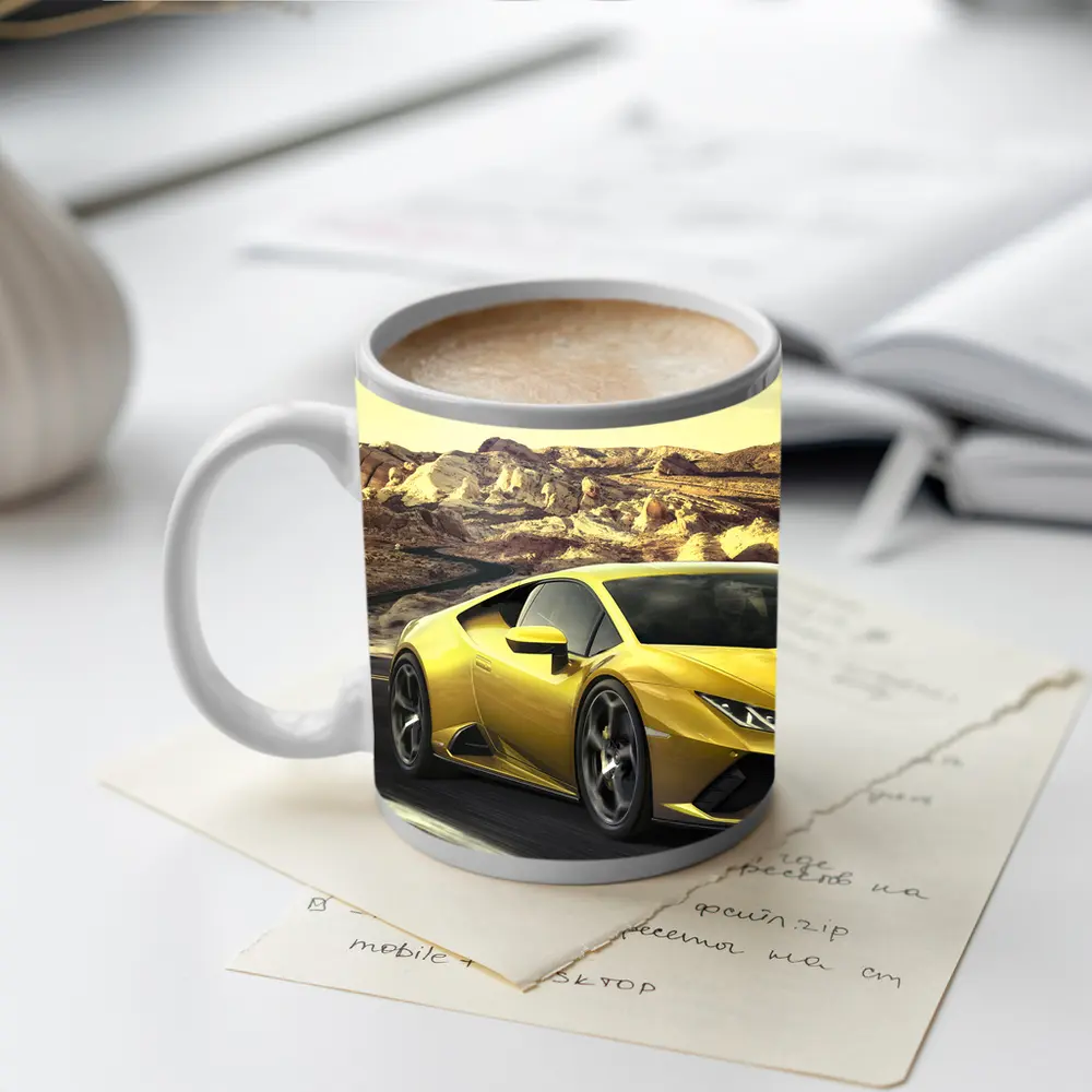 Lamborghini Huracan Yellow Desert Road Drive – Mugs