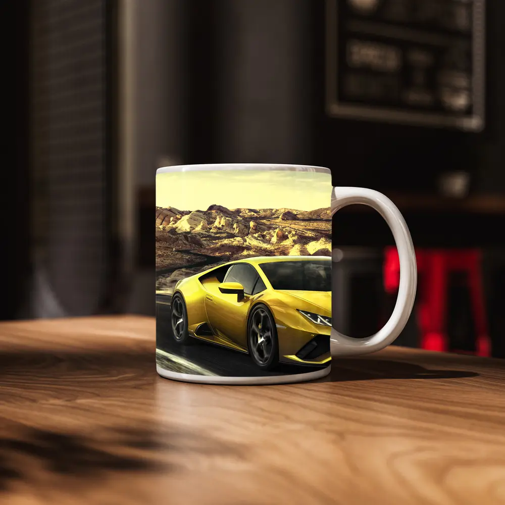 Lamborghini Huracan Yellow Desert Road Drive – Mugs