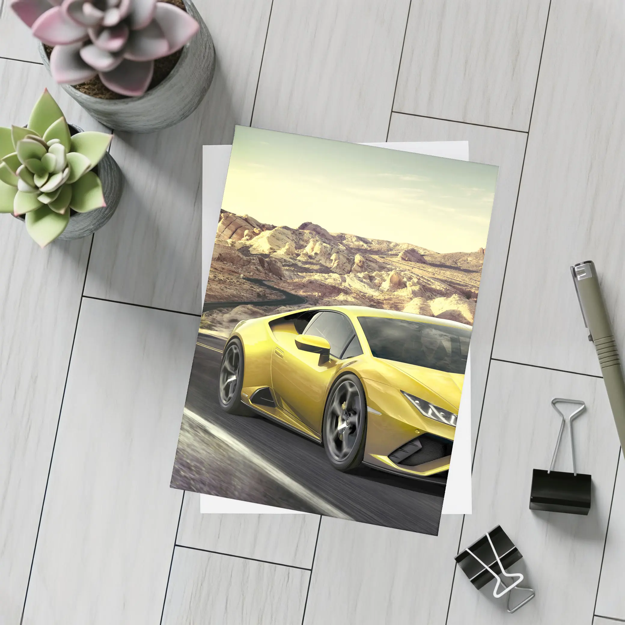 Lamborghini Huracan Yellow Desert Road Drive – Postcards
