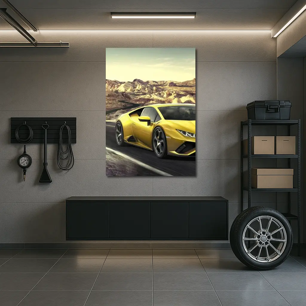 Lamborghini Huracan Yellow Desert Road Drive – Wall Art