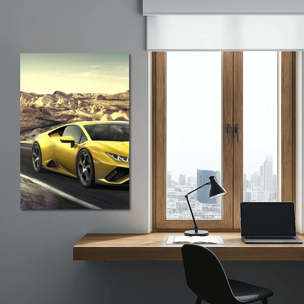 Lamborghini Huracan Yellow Desert Road Drive – Wall Art