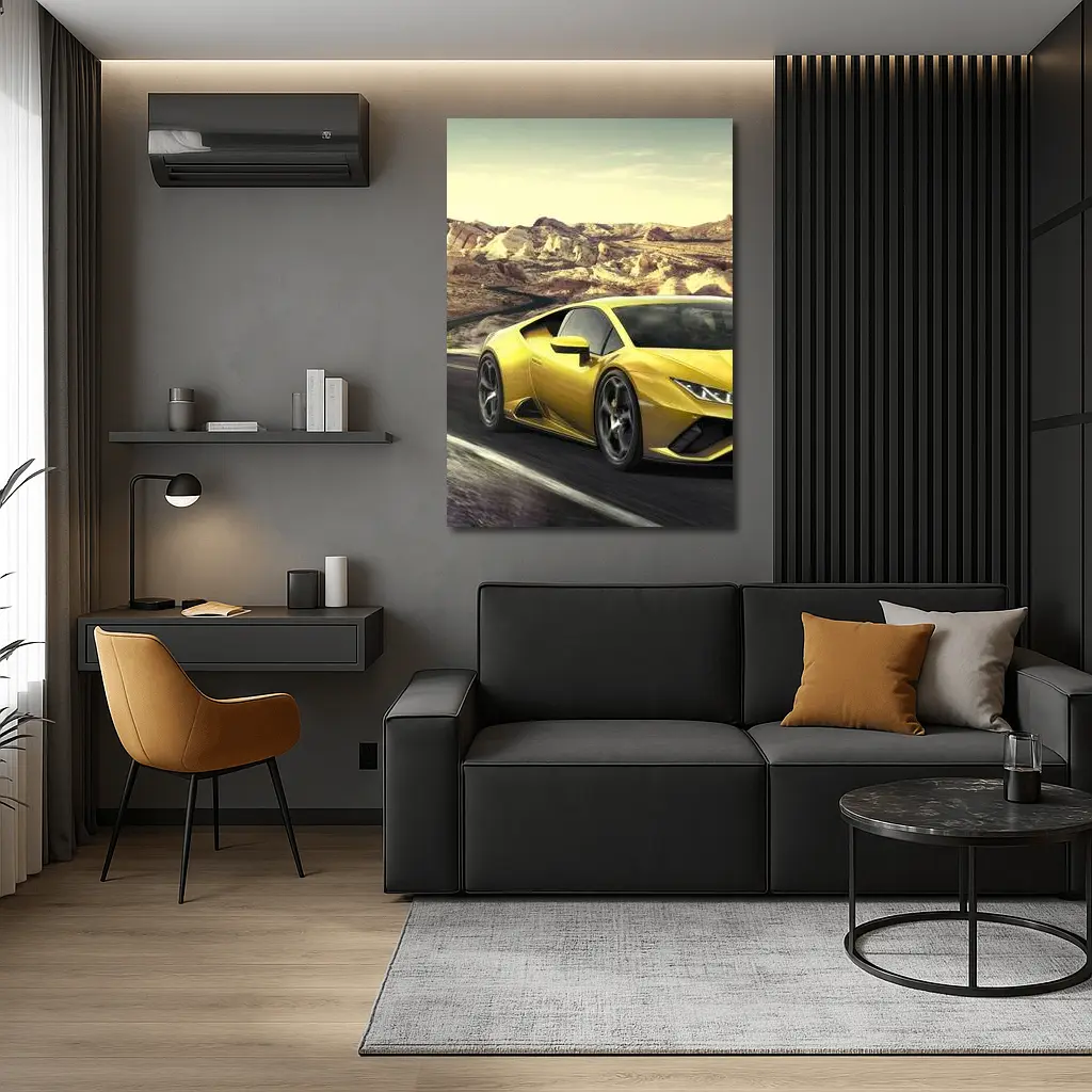 Lamborghini Huracan Yellow Desert Road Drive – Wall Art