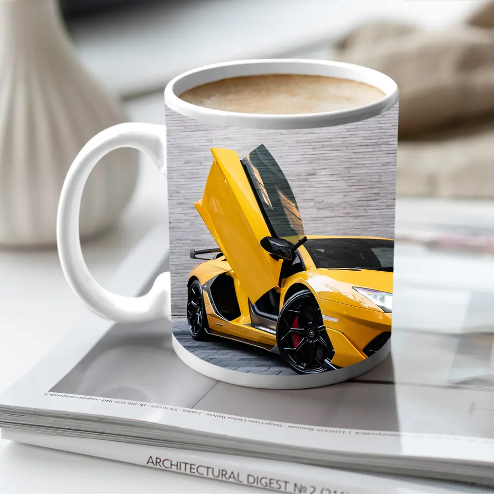 Lamborghini Aventador Yellow Scissor Door Open – Mugs