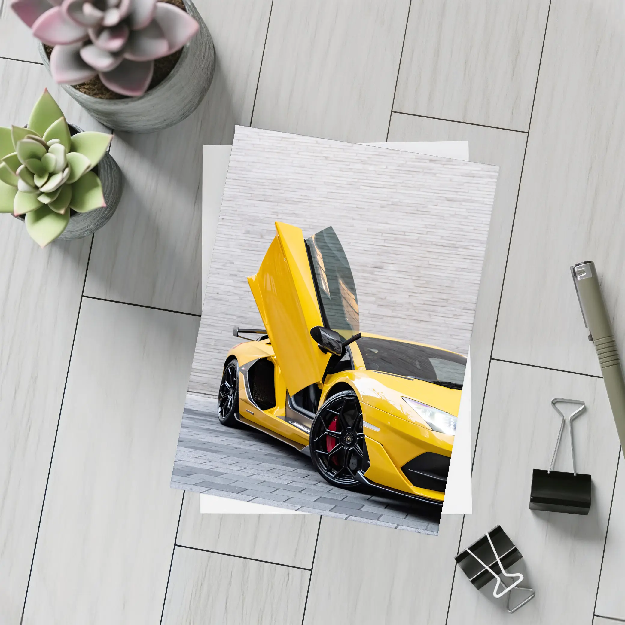 Lamborghini Aventador Yellow Scissor Door Open – Postcards