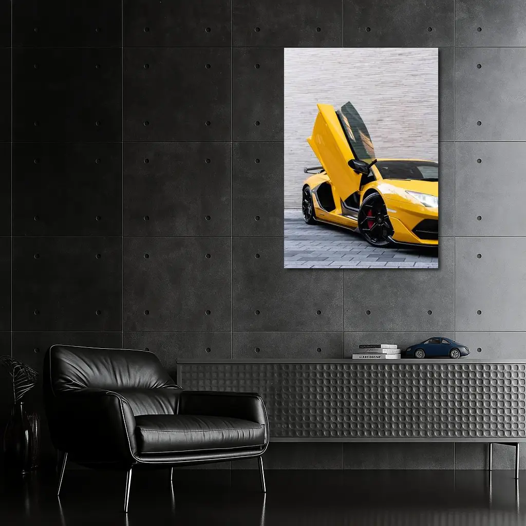 Lamborghini Aventador Yellow Scissor Door Open – Wall Art