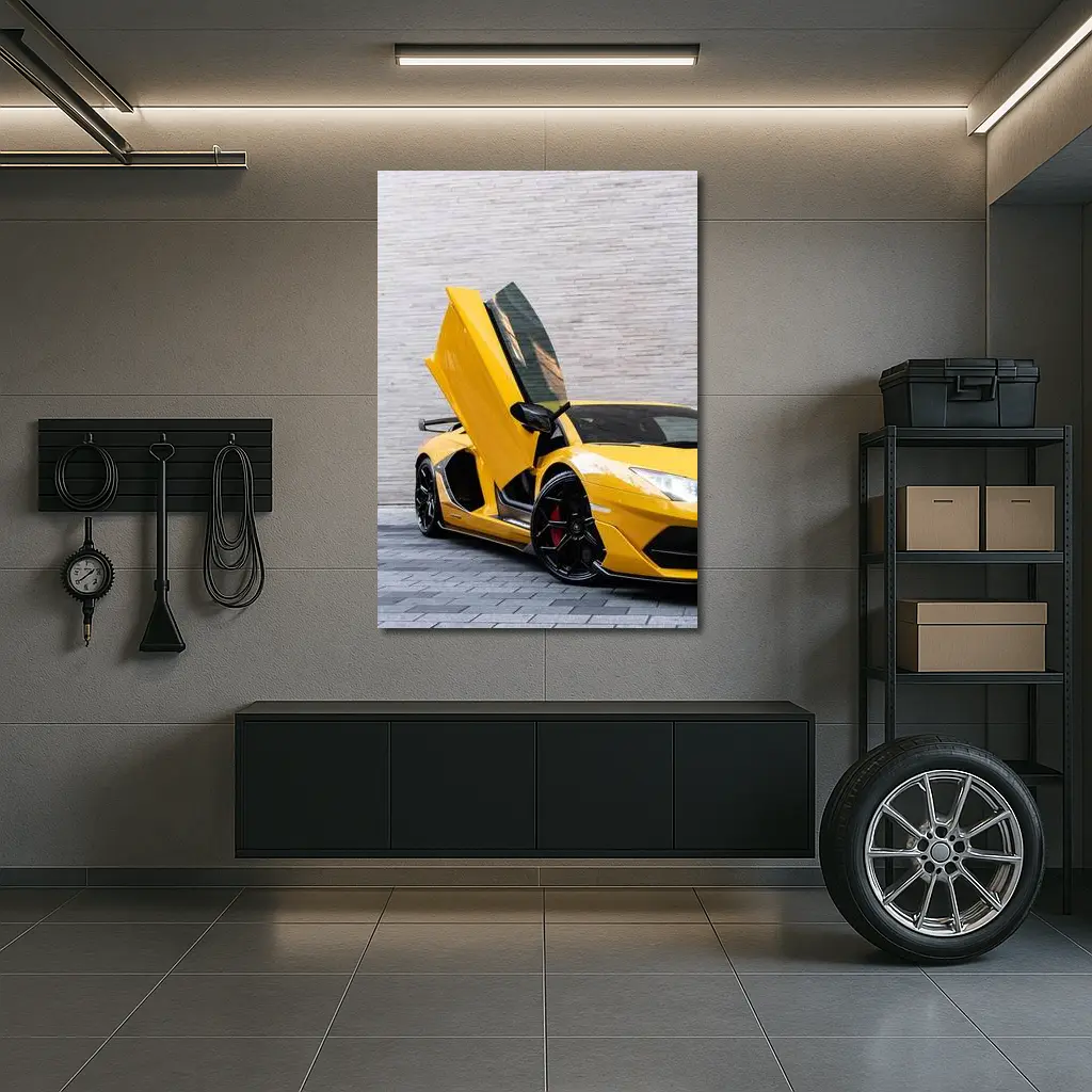 Lamborghini Aventador Yellow Scissor Door Open – Wall Art