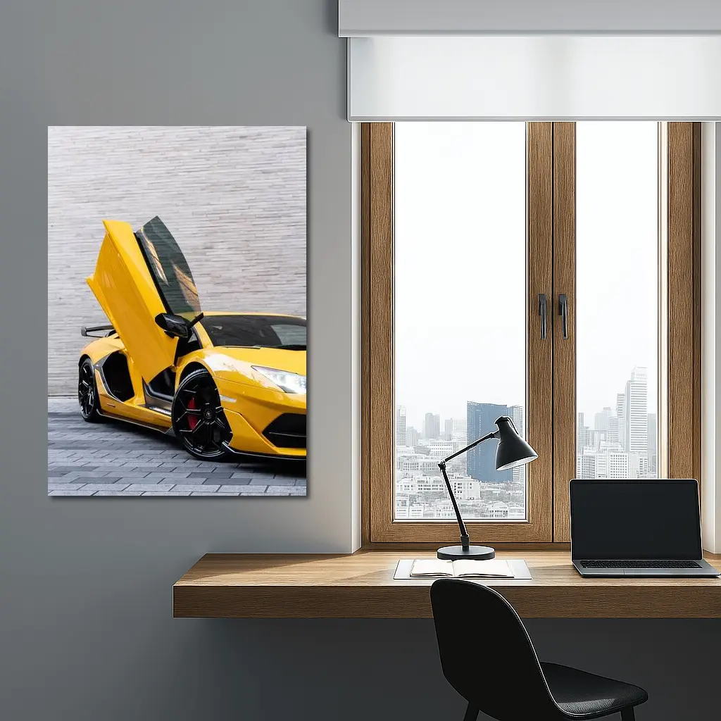 Lamborghini Aventador Yellow Scissor Door Open – Wall Art