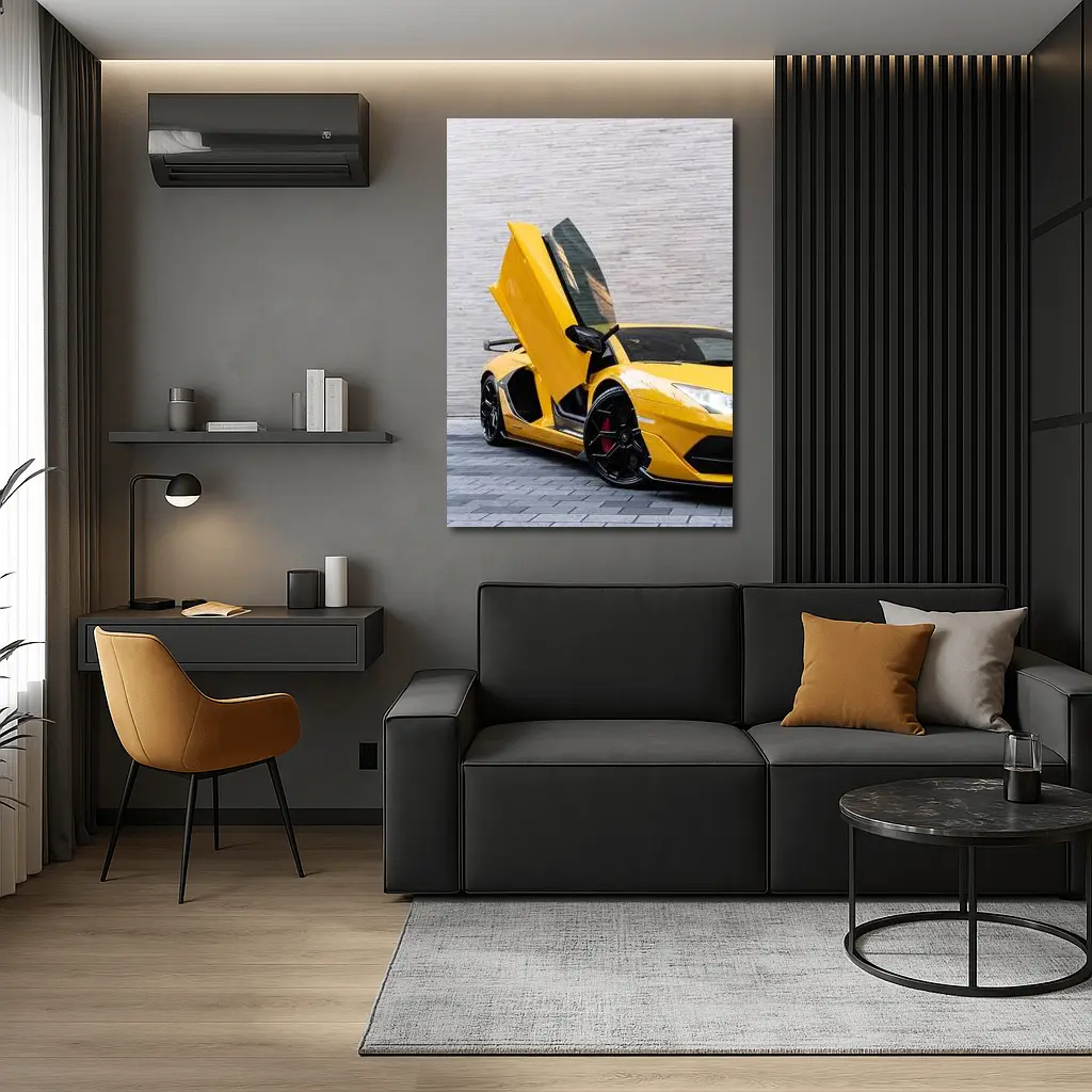 Lamborghini Aventador Yellow Scissor Door Open – Wall Art
