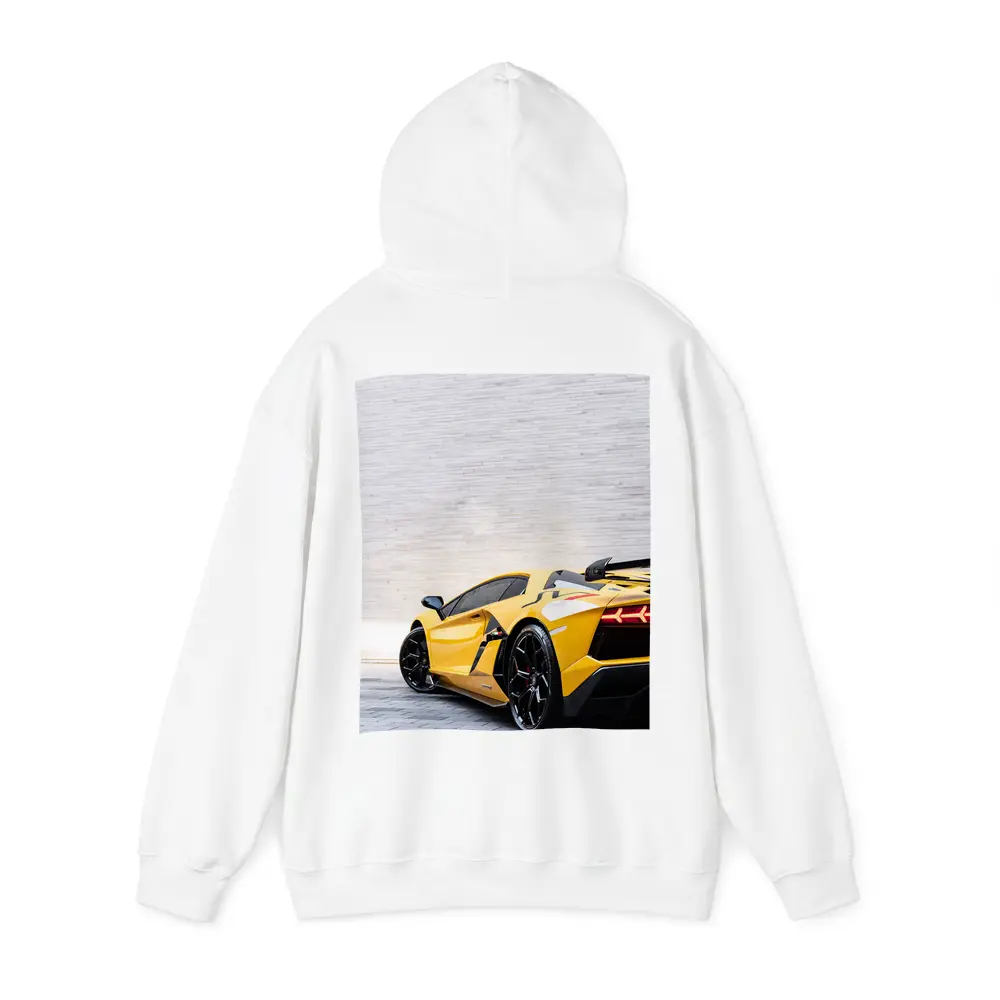 Lamborghini Aventador Yellow Against Concrete Wall – Hoodies