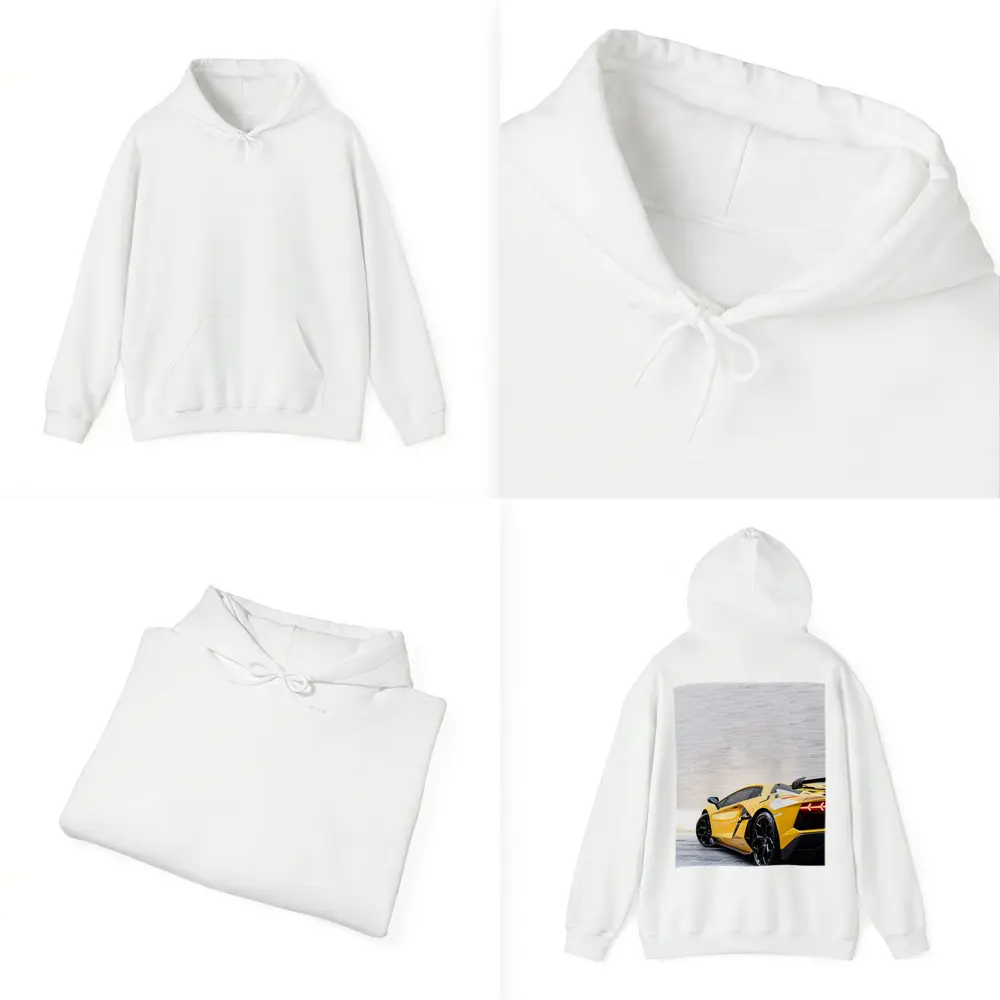 Lamborghini Aventador Yellow Against Concrete Wall – Hoodies