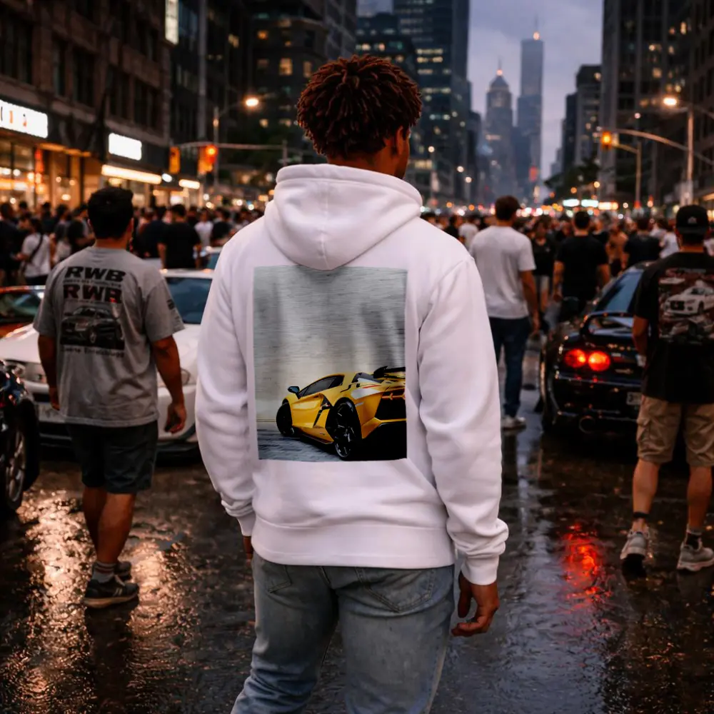 Lamborghini Aventador Yellow Against Concrete Wall – Hoodies